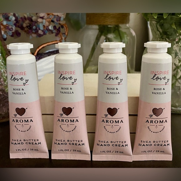 🆕🤍 BATH & BODY WORKS AROMA “INSPIRE LOVE” SHEA BUTTER HAND CREAM SET OF 4. NEW! - Picture 1 of 2